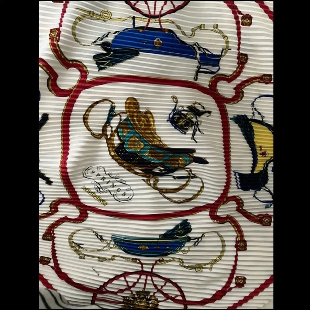 Hermes Silk Scarf - White, Red, Blue, Gold